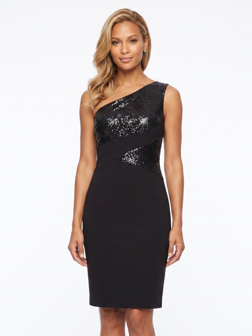 💃🏼 Metallic Inset One-Shoulder Dress. Size 8